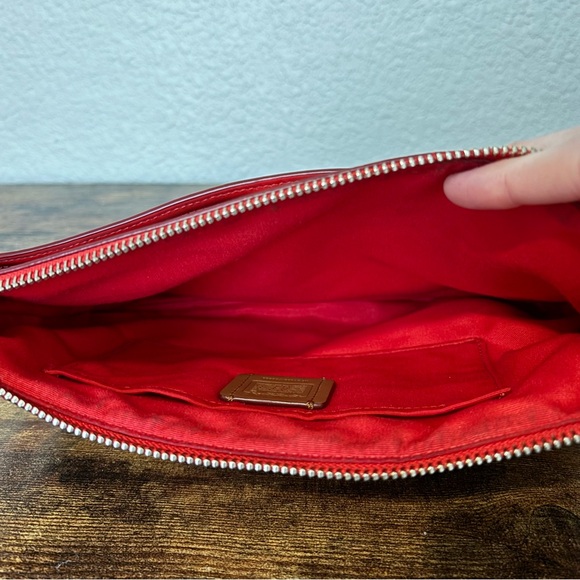 Coach Signature Canvas Leather Crossbody East West Pop Brown Floral Red Pink - Picture 8 of 9